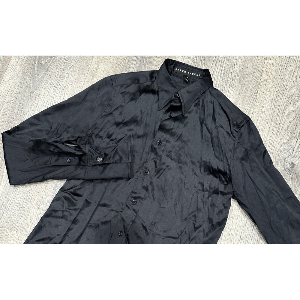 Ralph Lauren Black Label Women's sz 4 Long Sleeve Button Down Black Silk Shirt